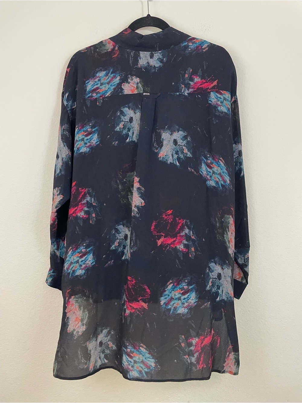 ANNTIAN Silk Oversized Abstract-Print Button Up Shirt One‎ Size Lagenlook Artsy - Picture 7 of 9